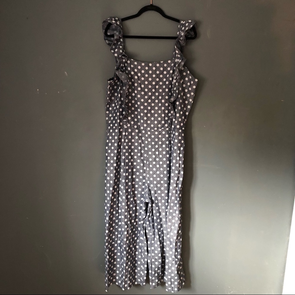 Plus Denim Polka-Dot Ruffle Romper